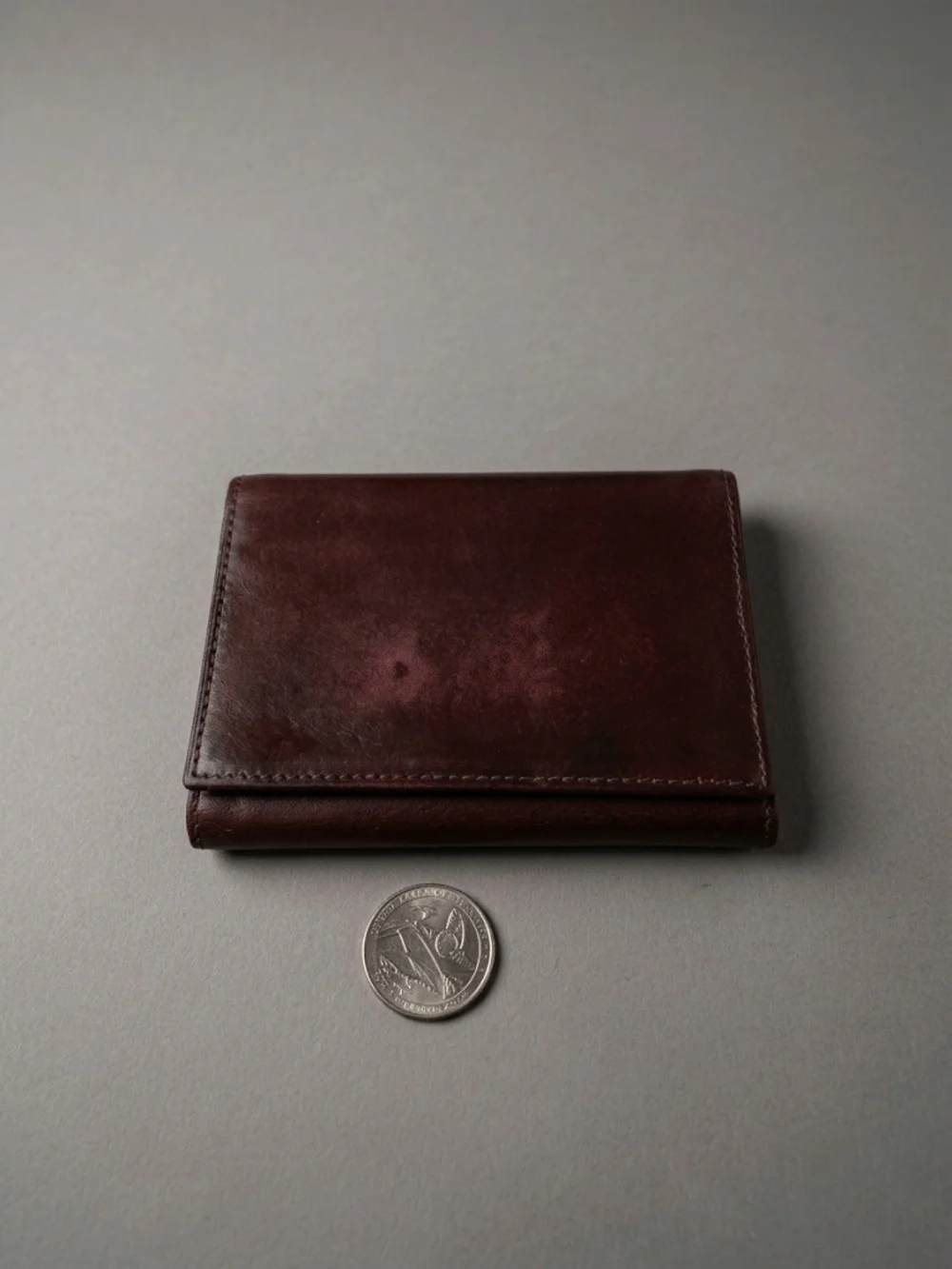 Vintage 80s Bosca Full Grain Hide Leather Trifold Wallet Burgundy Oxblood